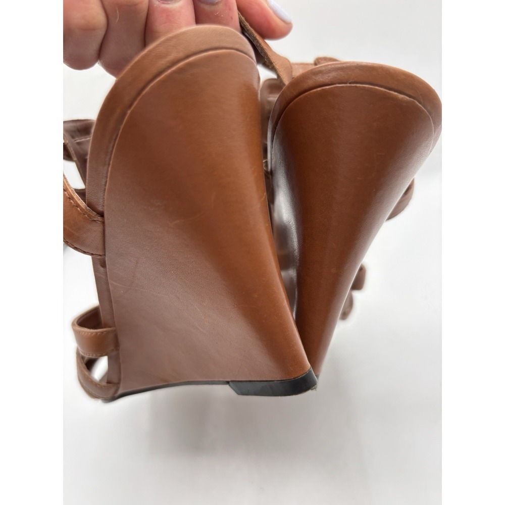 Lauren Ralph Lauren Brown Leather Gladiator Wedge Sandal Strappy 7M - Picture 7 of 9